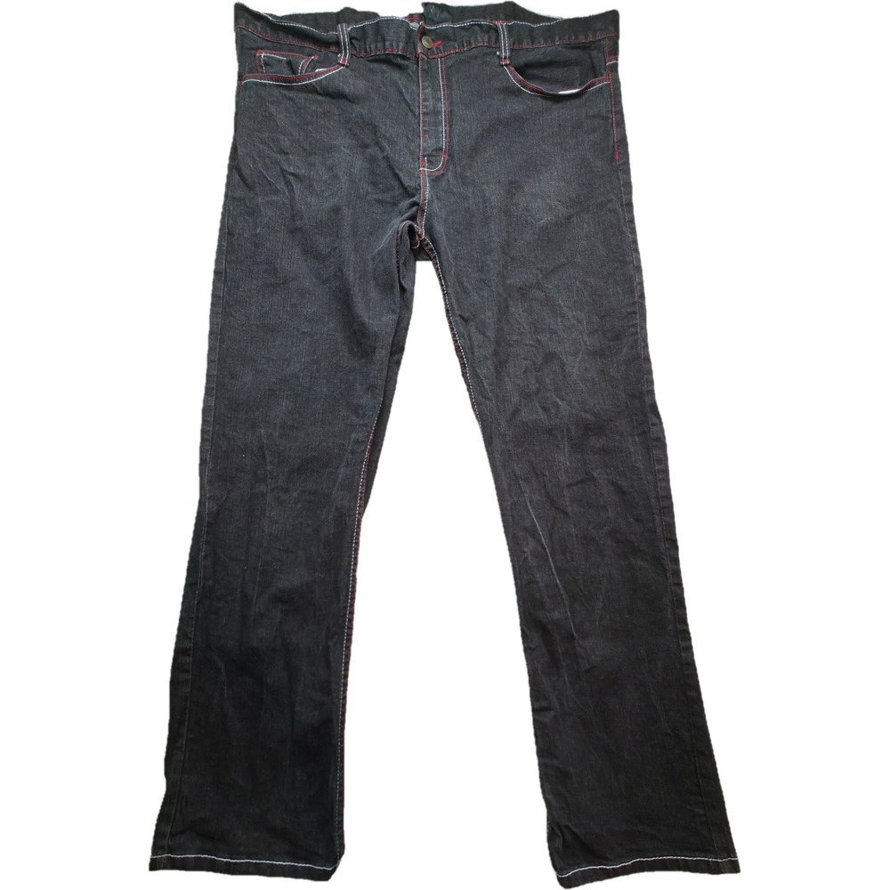 Q by Qruel Jeans Men 42 Black Cotton Contrast Stitch Straight Leg Streetwear EUC